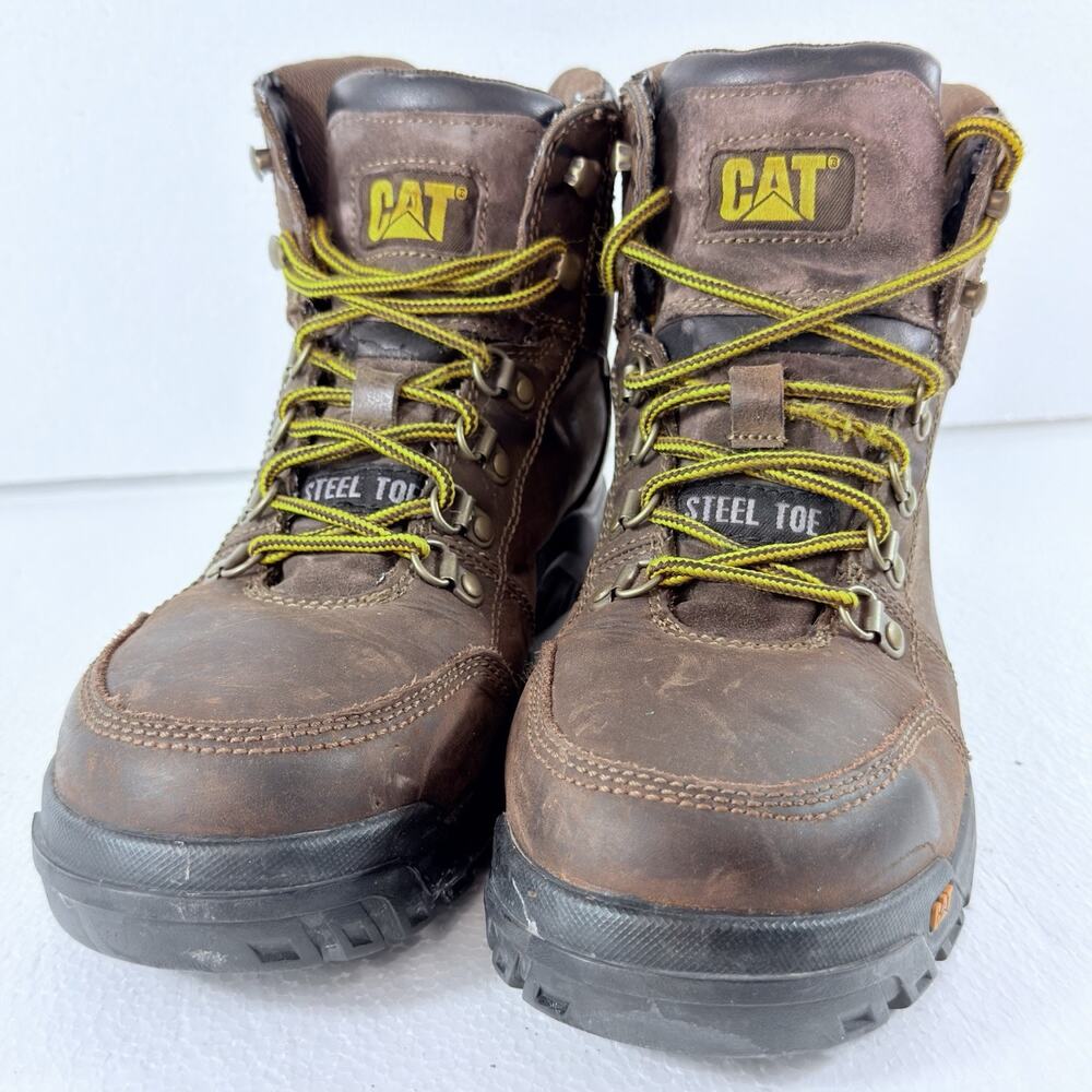 Caterpillar CAT Outline Mens Size 9 Brown Leather Work Boots Hiking Steel Toe